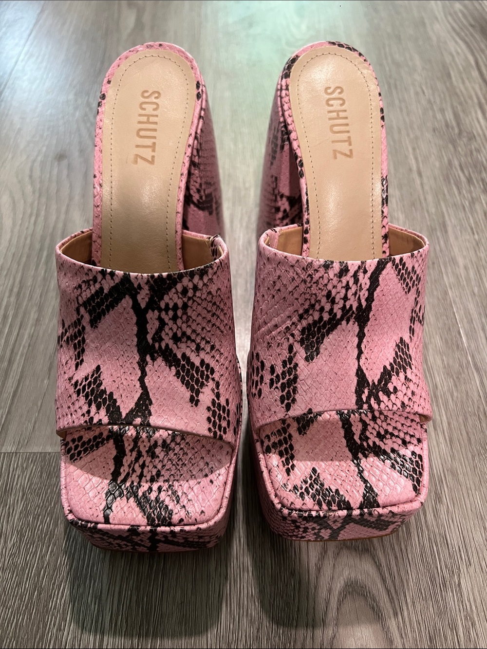 SCHUTZ Aretha Snake-Print Platform Mule